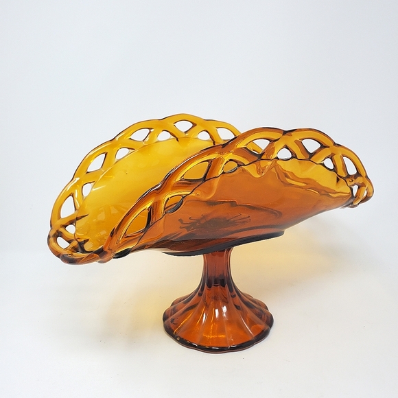 VTG Indiana Glass Colony Amber Pedestal Banana Stand - Picture 1 of 3